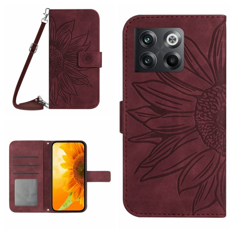 Skin Feel Custodia per cellulare in pelle con motivo a fiori di sole con cordino, For OnePlus 10T, For OnePlus Nord 2