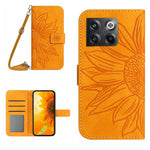 Skin Feel Custodia per cellulare in pelle con motivo a fiori di sole con cordino, For OnePlus 10T, For OnePlus Nord 2