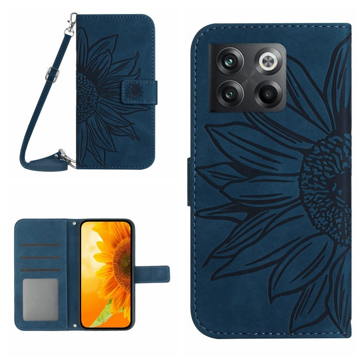 Skin Feel Custodia per cellulare in pelle con motivo a fiori di sole con cordino, For OnePlus 10T, For OnePlus Nord 2