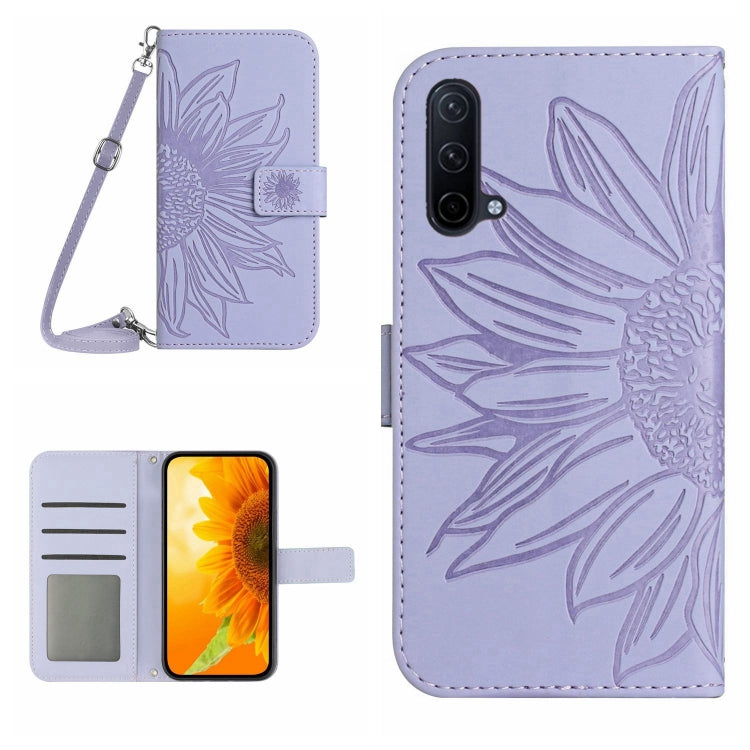 Skin Feel Custodia per cellulare in pelle con motivo a fiori di sole con cordino, For OnePlus Nord 2T, For OnePlus Nord CE 5G