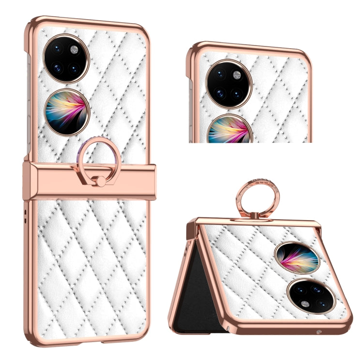 Custodia per telefono pieghevole con telaio galvanico in pelle con motivo a griglia, For Huawei P50 Pocket, For Samsung Galaxy Z Flip3 5G, For Samsung Galaxy Z Flip4