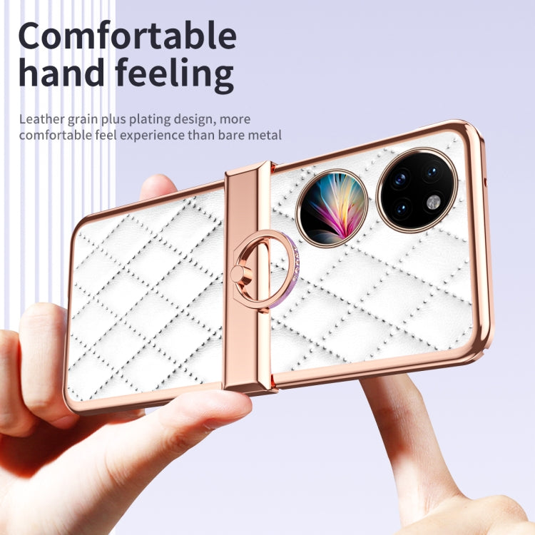 Custodia per telefono pieghevole con telaio galvanico in pelle con motivo a griglia, For Huawei P50 Pocket, For Samsung Galaxy Z Flip3 5G, For Samsung Galaxy Z Flip4