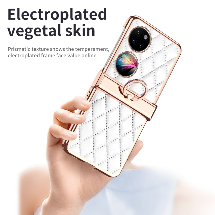 Custodia per telefono pieghevole con telaio galvanico in pelle con motivo a griglia, For Huawei P50 Pocket, For Samsung Galaxy Z Flip3 5G, For Samsung Galaxy Z Flip4