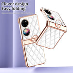 Custodia per telefono pieghevole con telaio galvanico in pelle con motivo a griglia, For Huawei P50 Pocket, For Samsung Galaxy Z Flip3 5G, For Samsung Galaxy Z Flip4