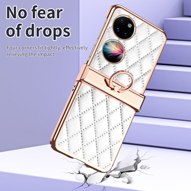Custodia per telefono pieghevole con telaio galvanico in pelle con motivo a griglia, For Huawei P50 Pocket, For Samsung Galaxy Z Flip3 5G, For Samsung Galaxy Z Flip4