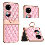 Custodia per telefono pieghevole con telaio galvanico in pelle con motivo a griglia, For Huawei P50 Pocket, For Samsung Galaxy Z Flip3 5G, For Samsung Galaxy Z Flip4