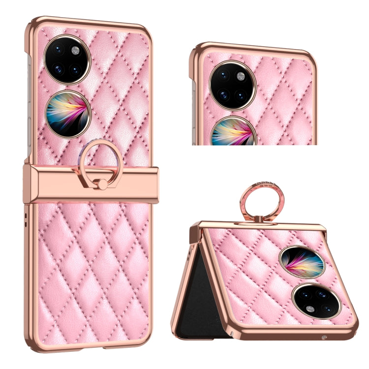 Custodia per telefono pieghevole con telaio galvanico in pelle con motivo a griglia, For Huawei P50 Pocket, For Samsung Galaxy Z Flip3 5G, For Samsung Galaxy Z Flip4