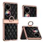 Custodia per telefono pieghevole con telaio galvanico in pelle con motivo a griglia, For Huawei P50 Pocket, For Samsung Galaxy Z Flip3 5G, For Samsung Galaxy Z Flip4