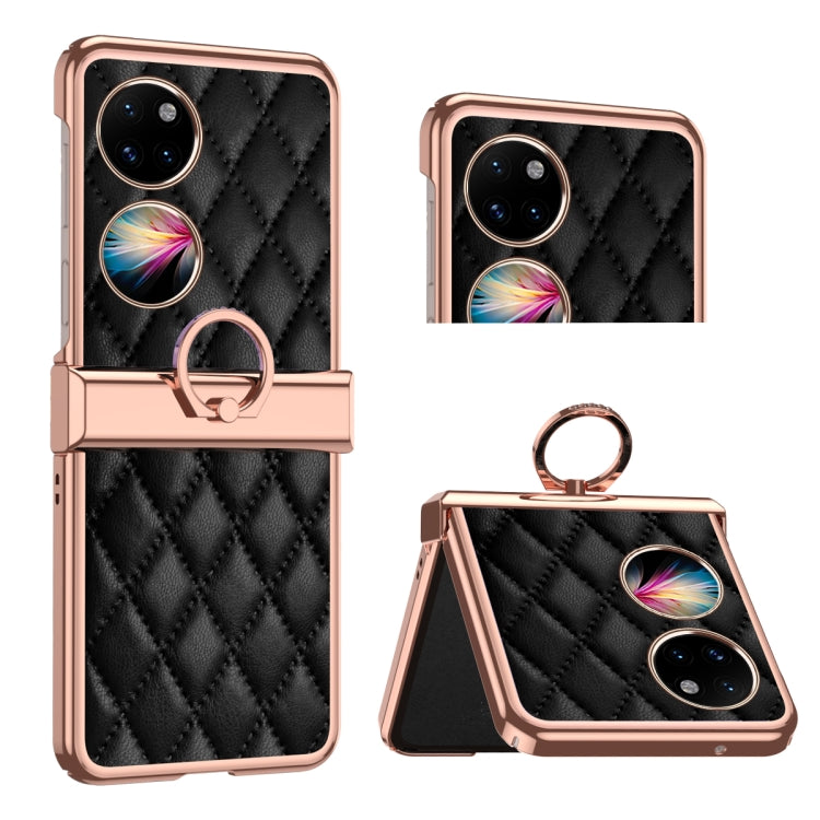 Custodia per telefono pieghevole con telaio galvanico in pelle con motivo a griglia, For Huawei P50 Pocket, For Samsung Galaxy Z Flip3 5G, For Samsung Galaxy Z Flip4