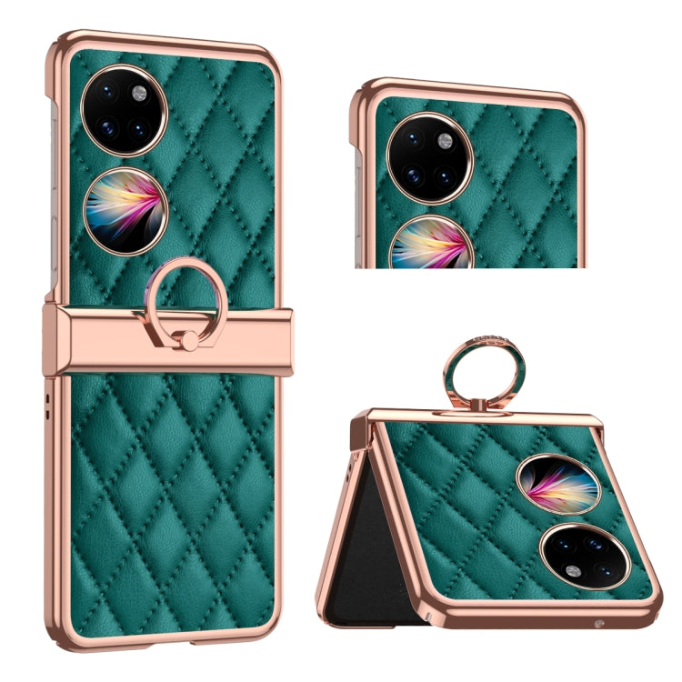 Custodia per telefono pieghevole con telaio galvanico in pelle con motivo a griglia, For Huawei P50 Pocket, For Samsung Galaxy Z Flip3 5G, For Samsung Galaxy Z Flip4