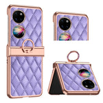 Custodia per telefono pieghevole con telaio galvanico in pelle con motivo a griglia, For Huawei P50 Pocket, For Samsung Galaxy Z Flip3 5G, For Samsung Galaxy Z Flip4