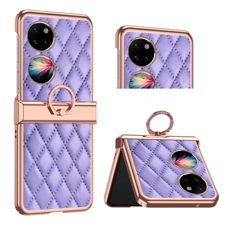 Custodia per telefono pieghevole con telaio galvanico in pelle con motivo a griglia, For Huawei P50 Pocket, For Samsung Galaxy Z Flip3 5G, For Samsung Galaxy Z Flip4