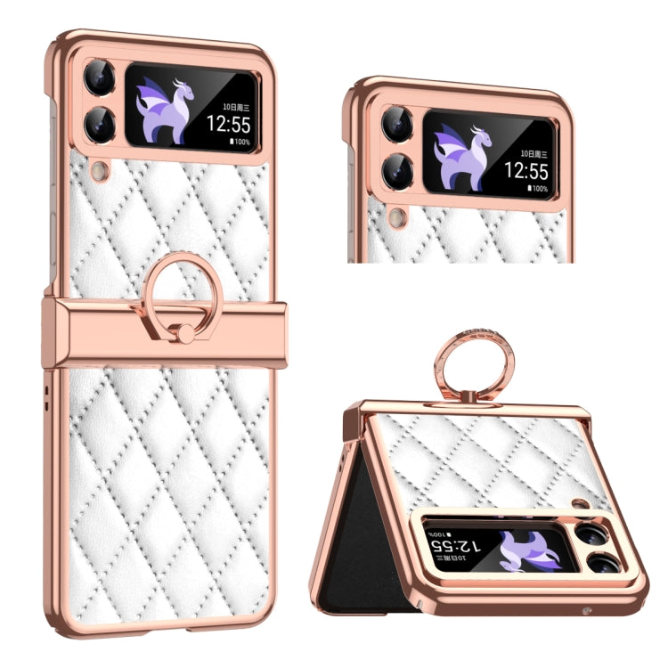 Custodia per telefono pieghevole con telaio galvanico in pelle con motivo a griglia, For Huawei P50 Pocket, For Samsung Galaxy Z Flip3 5G, For Samsung Galaxy Z Flip4