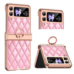Custodia per telefono pieghevole con telaio galvanico in pelle con motivo a griglia, For Huawei P50 Pocket, For Samsung Galaxy Z Flip3 5G, For Samsung Galaxy Z Flip4