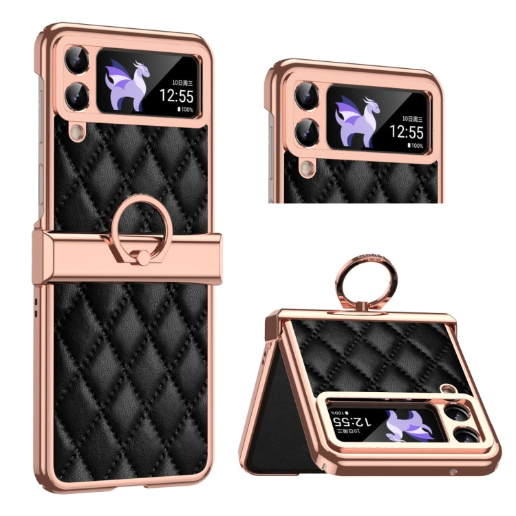 Custodia per telefono pieghevole con telaio galvanico in pelle con motivo a griglia, For Huawei P50 Pocket, For Samsung Galaxy Z Flip3 5G, For Samsung Galaxy Z Flip4