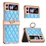 Custodia per telefono pieghevole con telaio galvanico in pelle con motivo a griglia, For Huawei P50 Pocket, For Samsung Galaxy Z Flip3 5G, For Samsung Galaxy Z Flip4