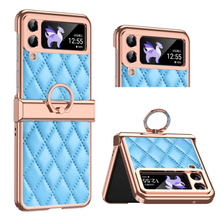 Custodia per telefono pieghevole con telaio galvanico in pelle con motivo a griglia, For Huawei P50 Pocket, For Samsung Galaxy Z Flip3 5G, For Samsung Galaxy Z Flip4