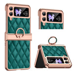Custodia per telefono pieghevole con telaio galvanico in pelle con motivo a griglia, For Huawei P50 Pocket, For Samsung Galaxy Z Flip3 5G, For Samsung Galaxy Z Flip4