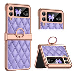 Custodia per telefono pieghevole con telaio galvanico in pelle con motivo a griglia, For Huawei P50 Pocket, For Samsung Galaxy Z Flip3 5G, For Samsung Galaxy Z Flip4