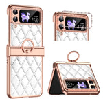 Custodia per telefono pieghevole con telaio galvanico in pelle con motivo a griglia, For Huawei P50 Pocket, For Samsung Galaxy Z Flip3 5G, For Samsung Galaxy Z Flip4