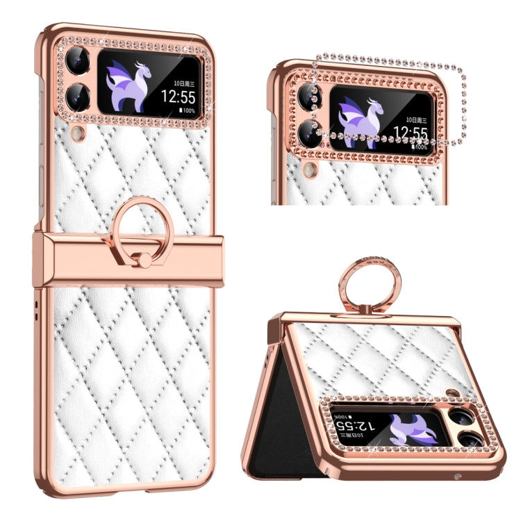 Custodia per telefono pieghevole con telaio galvanico in pelle con motivo a griglia, For Huawei P50 Pocket, For Samsung Galaxy Z Flip3 5G, For Samsung Galaxy Z Flip4