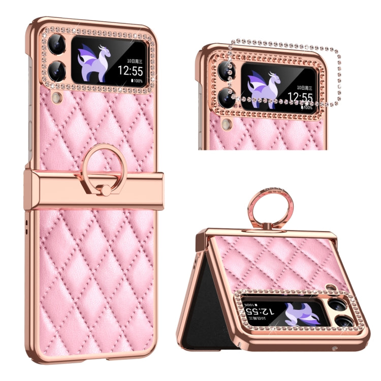 Custodia per telefono pieghevole con telaio galvanico in pelle con motivo a griglia, For Huawei P50 Pocket, For Samsung Galaxy Z Flip3 5G, For Samsung Galaxy Z Flip4