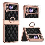Custodia per telefono pieghevole con telaio galvanico in pelle con motivo a griglia, For Huawei P50 Pocket, For Samsung Galaxy Z Flip3 5G, For Samsung Galaxy Z Flip4