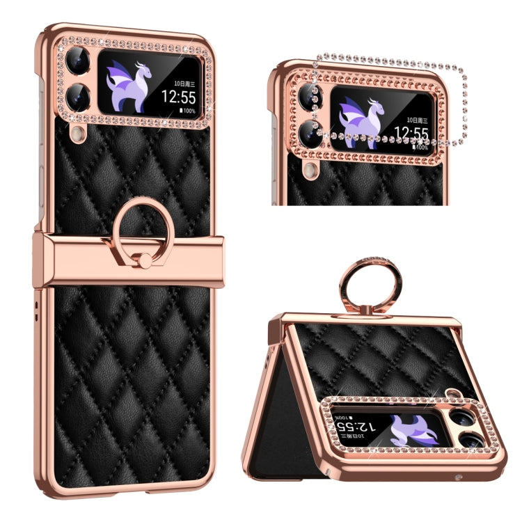 Custodia per telefono pieghevole con telaio galvanico in pelle con motivo a griglia, For Huawei P50 Pocket, For Samsung Galaxy Z Flip3 5G, For Samsung Galaxy Z Flip4