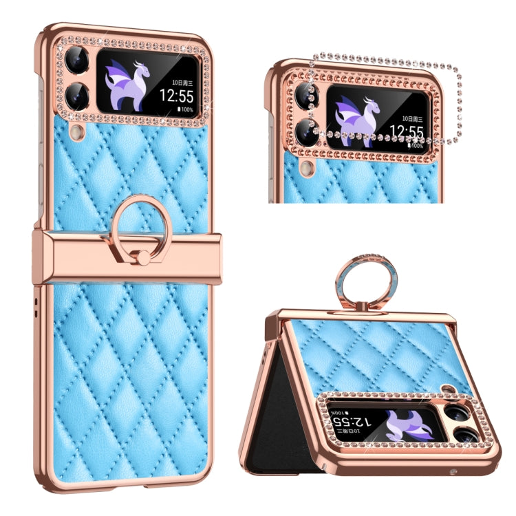 Custodia per telefono pieghevole con telaio galvanico in pelle con motivo a griglia, For Huawei P50 Pocket, For Samsung Galaxy Z Flip3 5G, For Samsung Galaxy Z Flip4