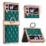 Custodia per telefono pieghevole con telaio galvanico in pelle con motivo a griglia, For Huawei P50 Pocket, For Samsung Galaxy Z Flip3 5G, For Samsung Galaxy Z Flip4
