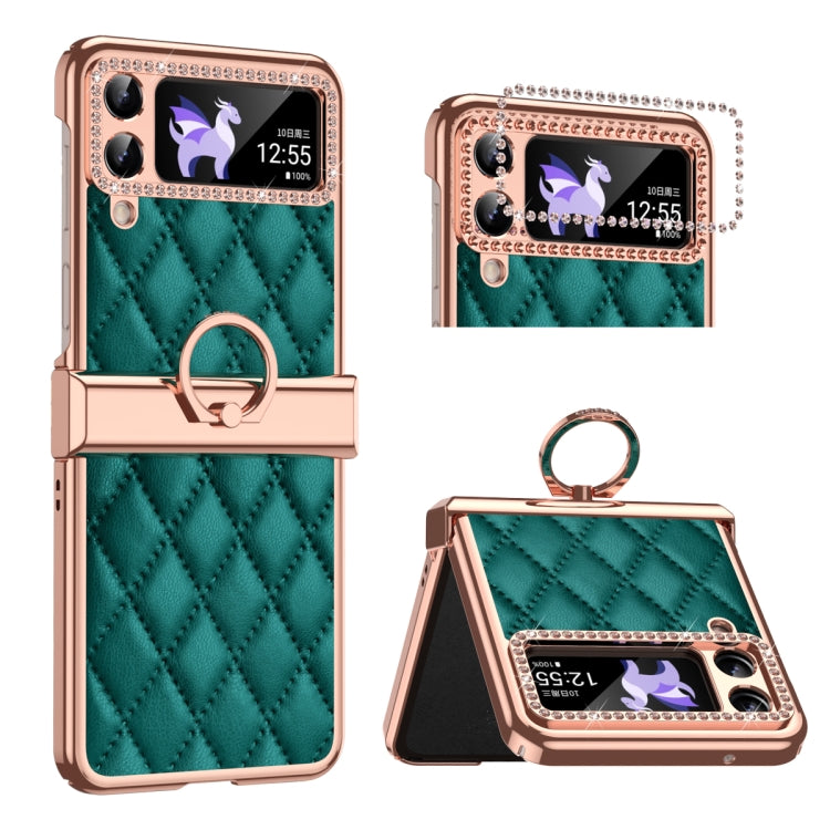 Custodia per telefono pieghevole con telaio galvanico in pelle con motivo a griglia, For Huawei P50 Pocket, For Samsung Galaxy Z Flip3 5G, For Samsung Galaxy Z Flip4