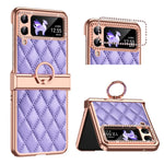 Custodia per telefono pieghevole con telaio galvanico in pelle con motivo a griglia, For Huawei P50 Pocket, For Samsung Galaxy Z Flip3 5G, For Samsung Galaxy Z Flip4