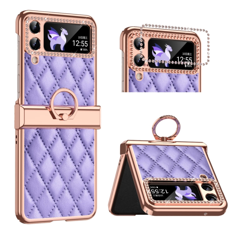 Custodia per telefono pieghevole con telaio galvanico in pelle con motivo a griglia, For Huawei P50 Pocket, For Samsung Galaxy Z Flip3 5G, For Samsung Galaxy Z Flip4