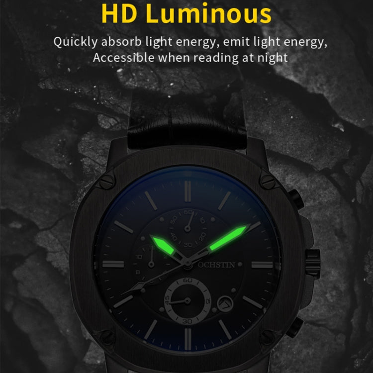 Orologio da uomo d'affari multifunzionale Ochstin 5039C Luminoso orologio al quarzo in pelle impermeabile