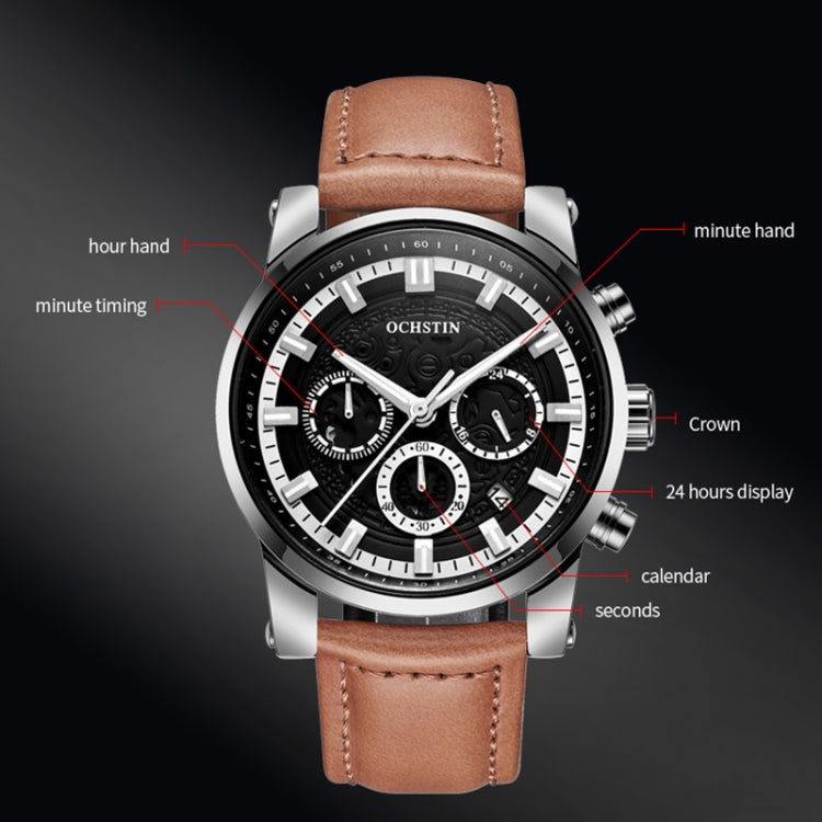 Ochstin 5111B Orologio al quarzo con cinturino in pelle impermeabile multifunzionale da lavoro