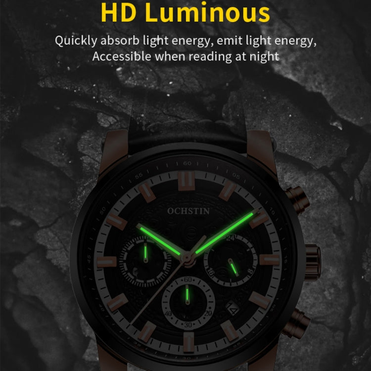 Ochstin 5111B Orologio al quarzo con cinturino in pelle impermeabile multifunzionale da lavoro