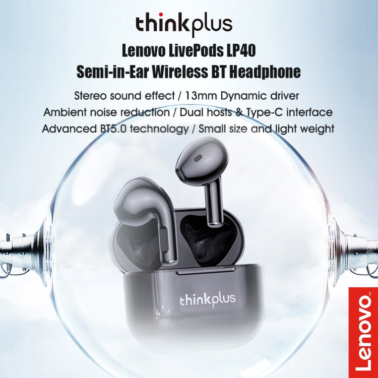 Lenovo LP40 TWS Wireless Bluetooth 5.1 Auricolare con riduzione del rumore, LP40