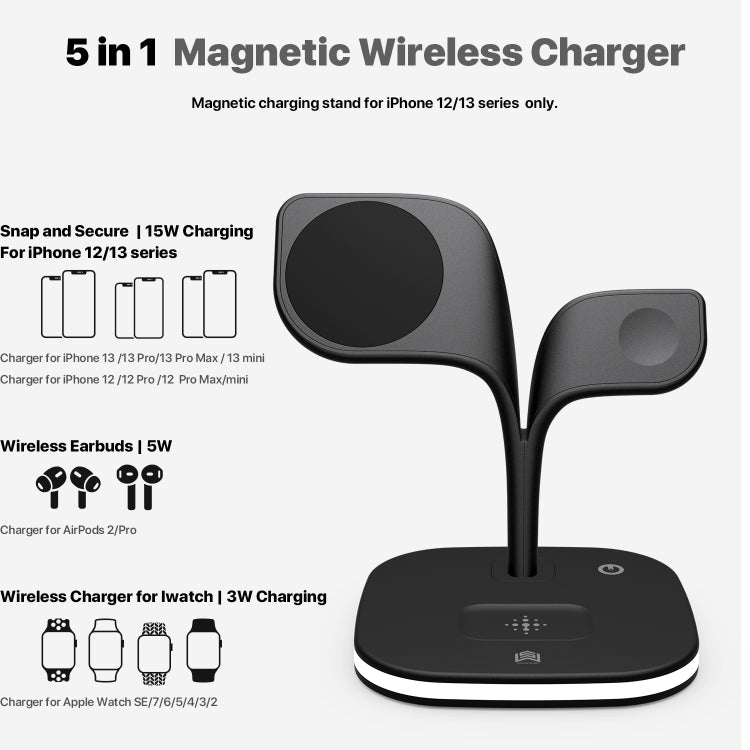 YM-UD22 Caricabatterie wireless magnetico 5 in 1 da 15 W con funzione di supporto
