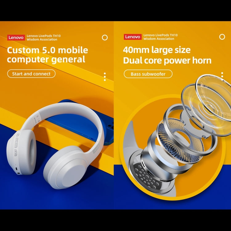 Cuffie Lenovo TH10 Wireless Bluetooth Gaming Bass Musica Sport con cancellazione del rumore, TH10 White, TH10 Black