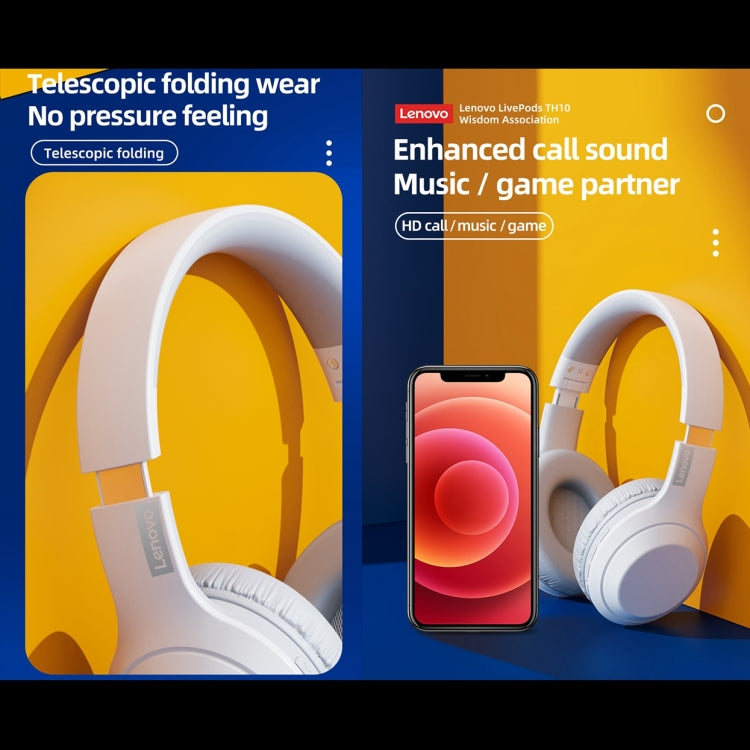 Cuffie Lenovo TH10 Wireless Bluetooth Gaming Bass Musica Sport con cancellazione del rumore, TH10 White, TH10 Black