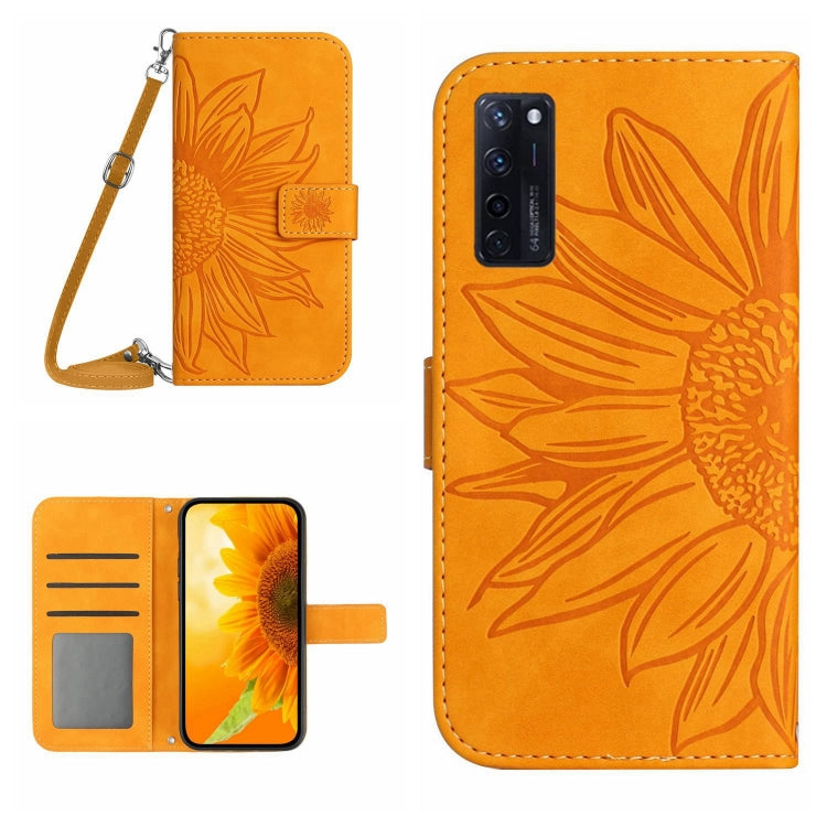 Skin Feel Custodia per cellulare in pelle con motivo a fiori di sole con cordino, For ZTE Axon 20 4G/20 5G, For ZTE Axon 30 5G