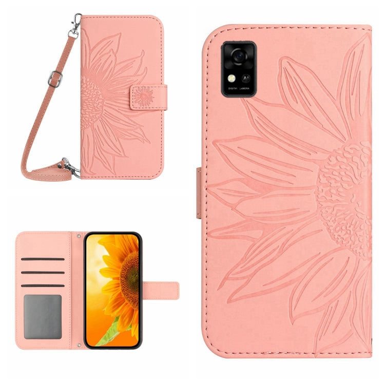 Skin Feel Custodia per cellulare in pelle con motivo a fiori di sole con cordino, For ZTE Blade A31, For ZTE Blade A51/A7P