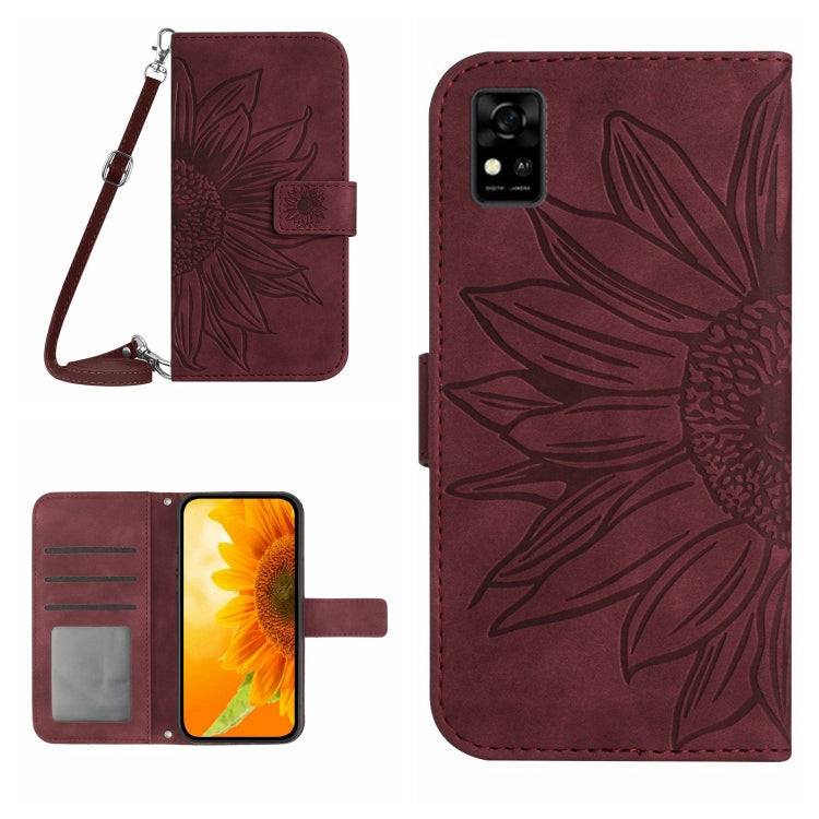 Skin Feel Custodia per cellulare in pelle con motivo a fiori di sole con cordino, For ZTE Blade A31, For ZTE Blade A51/A7P