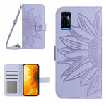 Skin Feel Custodia per cellulare in pelle con motivo a fiori di sole con cordino, For ZTE Blade A71, For ZTE Blade L210