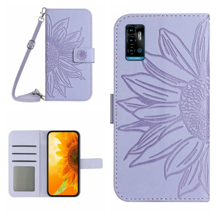 Skin Feel Custodia per cellulare in pelle con motivo a fiori di sole con cordino, For ZTE Blade A71, For ZTE Blade L210