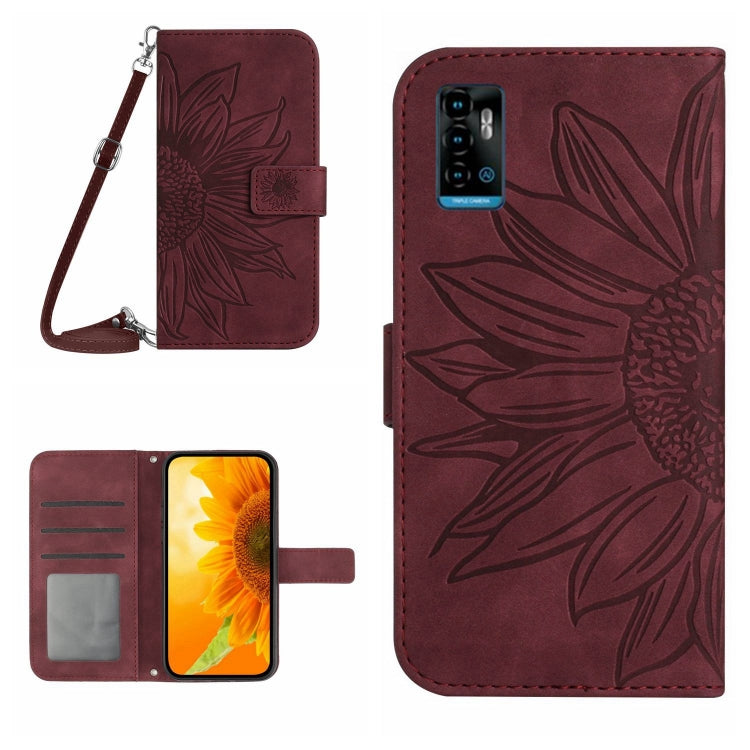 Skin Feel Custodia per cellulare in pelle con motivo a fiori di sole con cordino, For ZTE Blade A71, For ZTE Blade L210