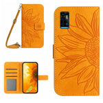 Skin Feel Custodia per cellulare in pelle con motivo a fiori di sole con cordino, For ZTE Blade A71, For ZTE Blade L210