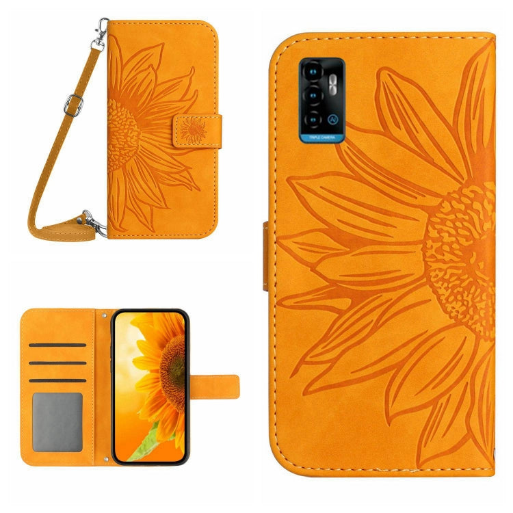 Skin Feel Custodia per cellulare in pelle con motivo a fiori di sole con cordino, For ZTE Blade A71, For ZTE Blade L210