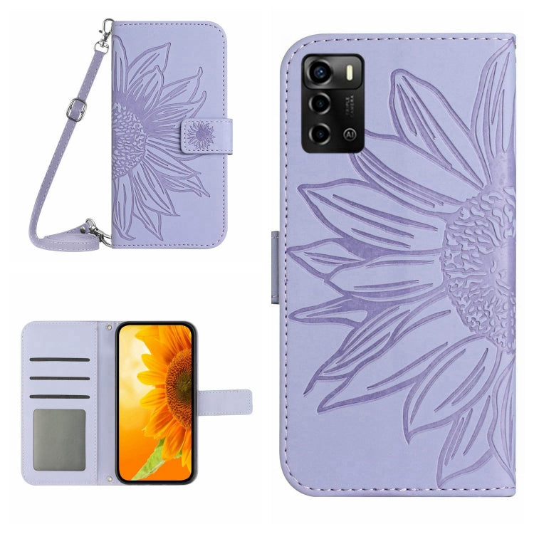 Skin Feel Custodia per cellulare in pelle con motivo a fiori di sole con cordino, For ZTE Blade V40 Pro, For ZTE Blade V40 Vita / A72