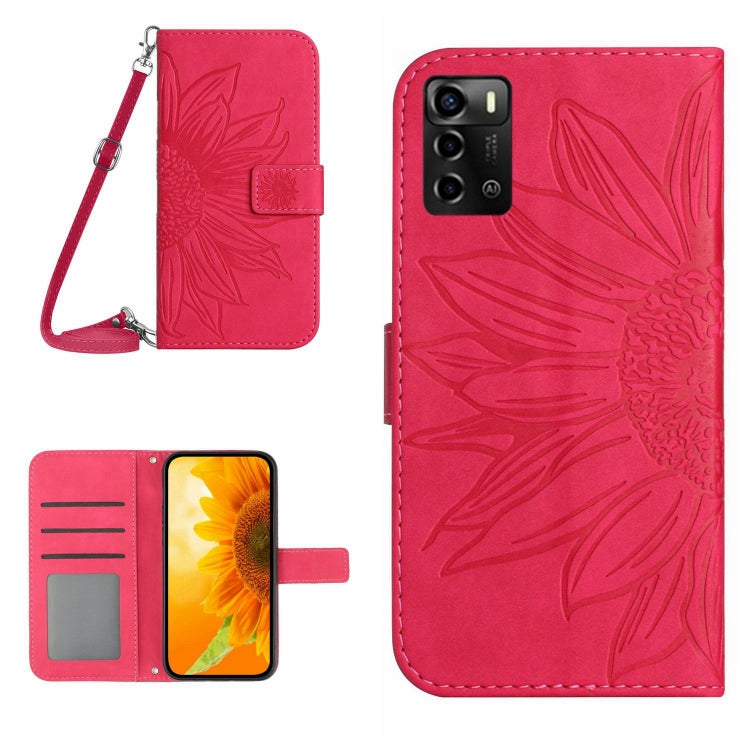 Skin Feel Custodia per cellulare in pelle con motivo a fiori di sole con cordino, For ZTE Blade V40 Pro, For ZTE Blade V40 Vita / A72